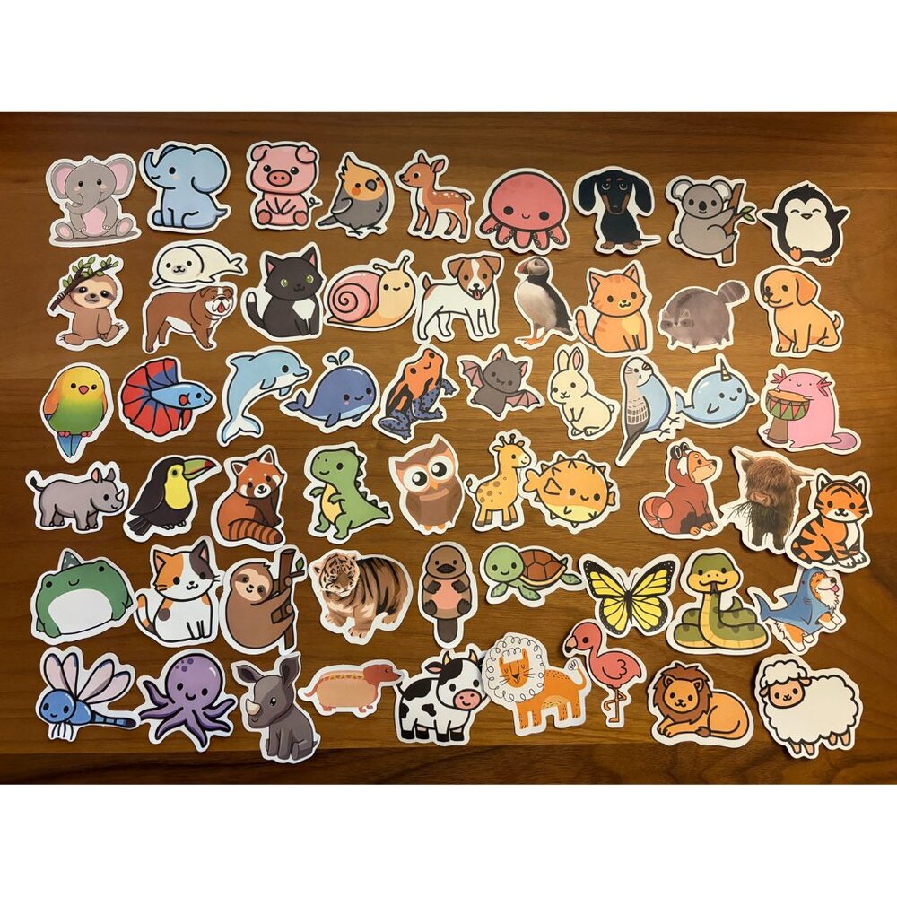 Animals Cute Kawaii Zoo Sealife Waterproof Vinyl 100 PCS Stickers (SKU: 69ST)